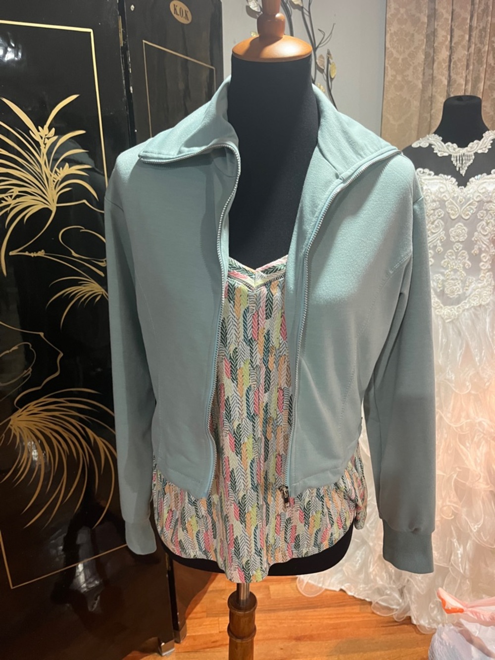 Women's Mint Green Bomber Jacket with Zip - Lightweight Layer